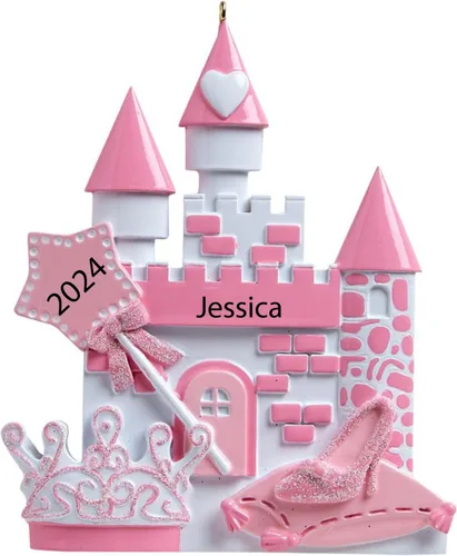 Vista 13 de Santa Tell Me Adorno de Navidad de castillo de princesa 2025, decoración personalizada para árbol, regalo personalizado para niñas, hija, niño