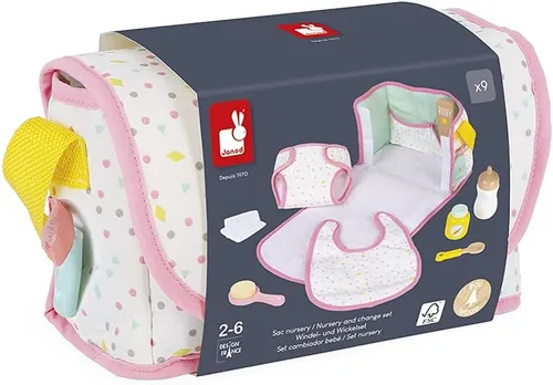 Vista 11 de Janod Juego de cambiador de guardería – Juego de 10 piezas para muñecas de 14"-16" – Edades 2+ - J06501