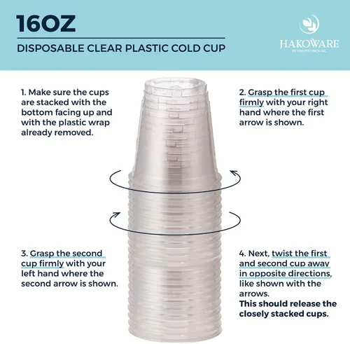 Vista 6 de HAKOWARE de Harvest Pack, 1000 unidades, vasos de plástico ultra transparentes de 16 onzas, vasos desechables para fiestas de boda, vasos