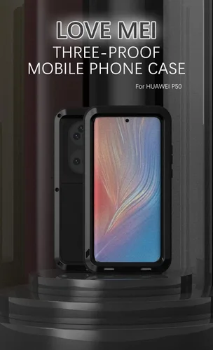 Vista 2 de LOVE MEI Funda de metal para Huawei P50 Pro, resistente al aire libre, a prueba de golpes, a prueba de caídas, de aluminio, militar, resistente Negro