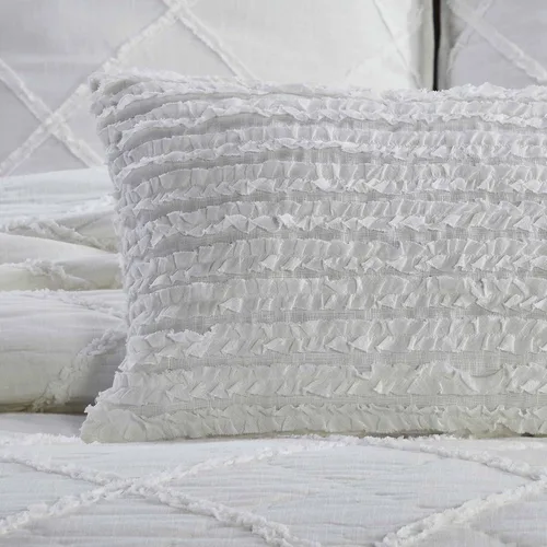 Vista 2 de Piper Classics Kathryn - Funda de almohada, 12 x 20 pulgadas, tela texturizada de aspecto de lino blanco suave con microvolantes acolchados a mano