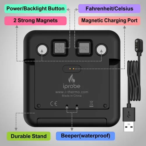 Vista 9 de Termómetro digital recargable y resistente al agua con sonda dual para carne - Termómetro de cocina con pantalla LCD retroiluminada grande