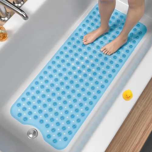 Vista 9 de HITSLAM Alfombra de baño para bañera, antideslizante, 40 x 16 pulgadas, extra larga, lavable a máquina, con ventosas y orificios de drenaje, suave