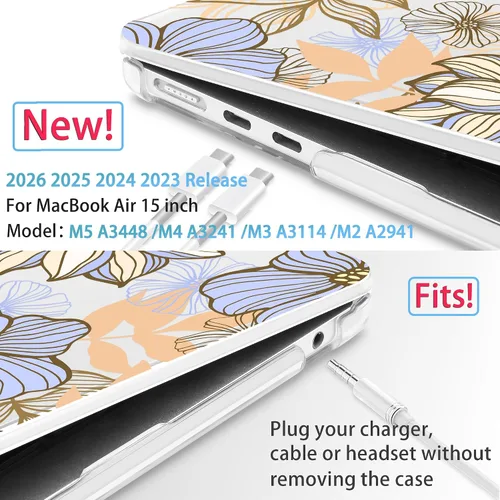 Vista 2 de Mektron Diseñada para MacBook Air 2025/2024/2023 de 15 PULGADAS M4 A3241 /M3 A3114 /M2 A2941, Carcasa de Cubierta Rígida de Plástico Impreso