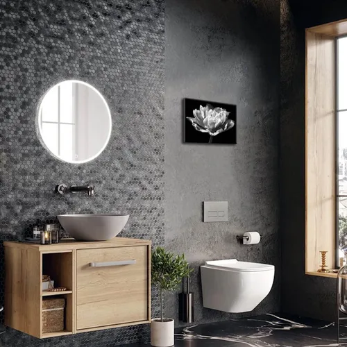 Vista 4 de Arte de pared en blanco y negro, decoración de pared moderna de baño para el hogar, pintura floral, arte de pared para baño, arte de pared