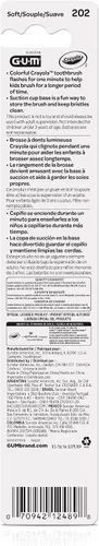Vista 9 de GUM Crayola Cepillo de dientes con temporizador manual para niños, cerdas suaves con base de ventosa, para niños y bebés, 1 unidad (edades 3+)