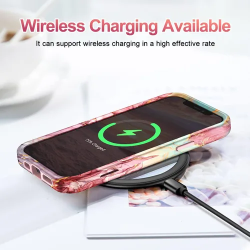 Vista 6 de Btscase para iPhone 12/iPhone 12 Pro, funda resistente de tres capas de mármol a prueba de golpes, cuerpo completo, PC duro + parachoques de TPU