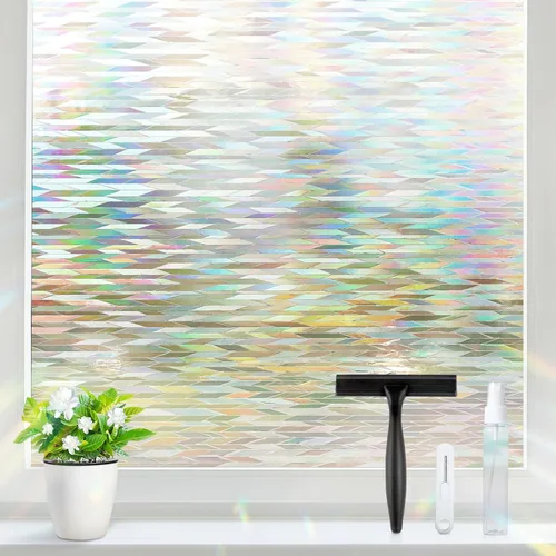Vista 11 de rabbitgoo Película de privacidad para ventana con diseño de vidrio emplomado, película decorativa de arcoíris en mosaico, tinte estático removible