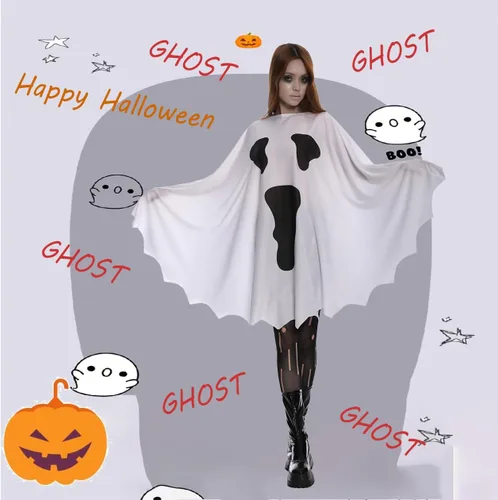 Vista 2 de DSplay Disfraz de fantasma para mujer, disfraz de cosplay, bata blanca para Halloween, Blanco