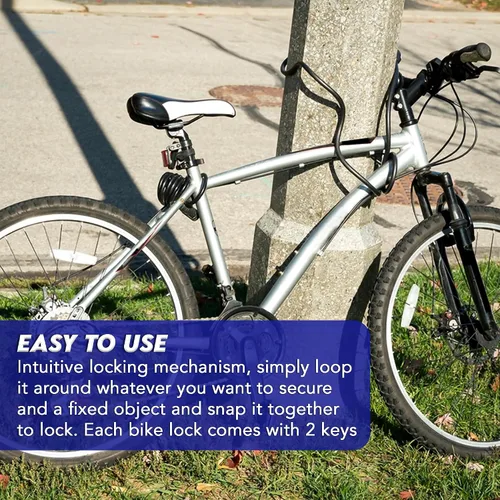 Vista 5 de Cerradura de bicicleta con llave – Cerradura de bicicleta – Cerradura para bicicletas – Cerraduras de bicicleta de PVC de 6 pies – Cerradura