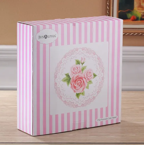 Vista 8 de Jusalpha 3-Tier porcelana china pastel soporte para postres, pasteles, fiesta de té, bandeja de servir, Dorado