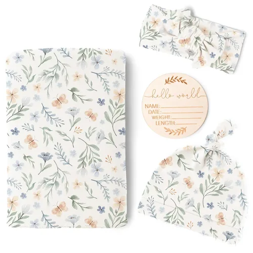 Vista 10 de Konssy Manta para bebé recién nacido con gorro y gorro, manta de recepción Beige