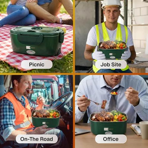 Vista 6 de FORABEST Lonchera térmica – Fiambrera eléctrica de 80 W – Calentador de alimentos portátil con 2 recipientes de acero inoxidable de 1.5 L, bolsa