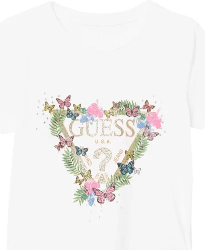 Vista 2 de GUESS Camiseta de punto elástico orgánico con logotipo de purpurina para niñas