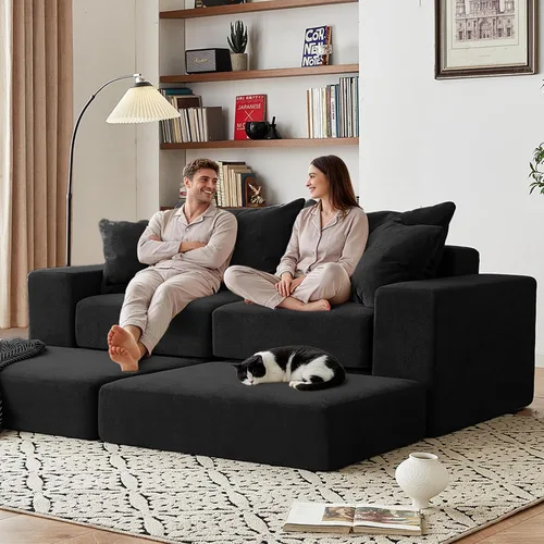 Vista 2 de Sofá modular modular de dos plazas Cloud con otomana, negro, 79 pulgadas Negro claro