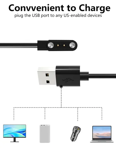 Vista 5 de [Paquete de 2] para AKUMAKA CS5 Multi impermeable Fitness Tracker Watch Cable de carga USB magnético, cargador de cable de 2 pines para reloj