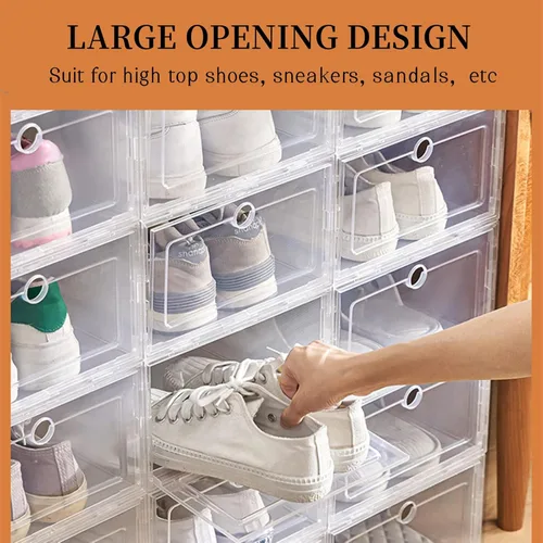 Vista 4 de 20 cajas de almacenamiento de zapatos plegables de plástico transparente para el hogar, organizador de zapatos apilable, organizador de zapatos