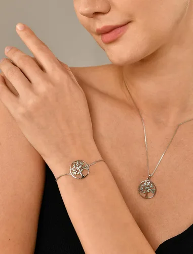 Vista 2 de YL Pulsera de árbol de plata de ley 925 con eslabones de árbol de la vida, joyería de piedra natal para mujer