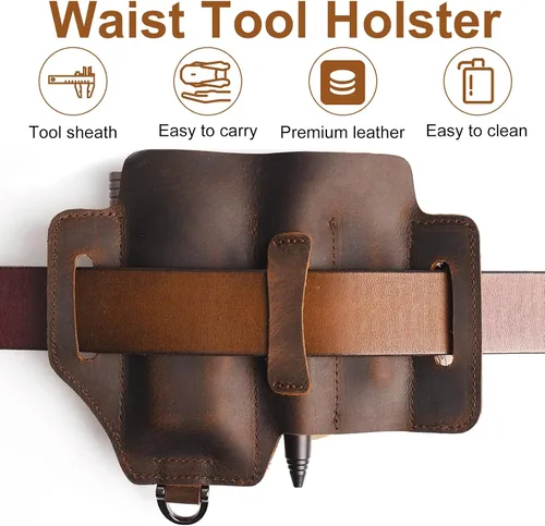 Vista 4 de Bolsa multiherramienta de cuero y funda para regalo de novio, funda de cinturón resistente para equipo EDC, organizador de cinturón EDC