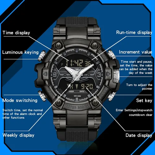 Vista 7 de findtime Relojes de diseñador genial para hombre, color azul, gran cara, relojes para hombres, electrónico único, deportivo, militar, audaz