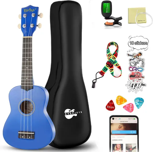 Vista 12 de Kit de ukelele soprano para principiantes de 21 pulgadas con correa de sintonizador de bolsa de concierto en línea gratuita, rápido de aprender