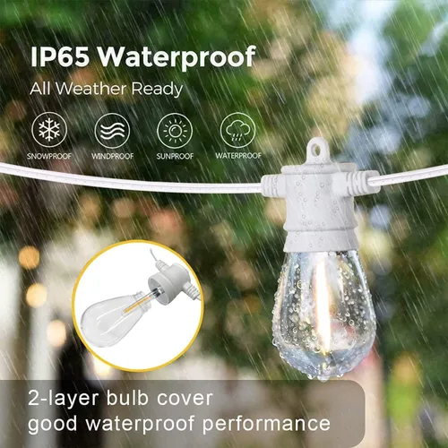 Vista 3 de SUNTHIN - Cadena de luces blancas de 48 pies, luces exteriores blancas con 16 bombillas LED inastillables de 1 W para patio, jardín, porche, café