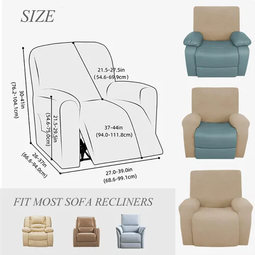 Vista 7 de JOKIVTOU Funda elástica para sillón reclinable con bolsillo, fundas de sofá reclinable de jacquard con estampado, protector de muebles con parte