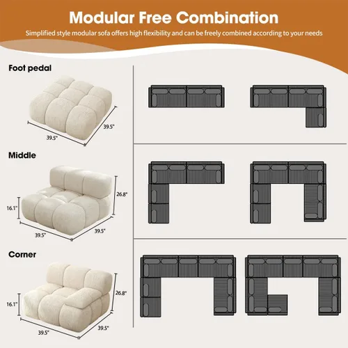 Vista 3 de Settab Sofá modular de nube modular de 118.5 pulgadas con otomana móvil, sofá de pana moderno de 4 asientos, asiento profundo, sofá sin hueso