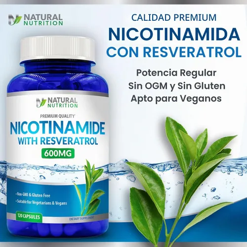 Vista 4 de Generic Vitamina natural nicotinamida con resveratrol 600 mg (vitamina B-3) 120 cápsulas vegetarianas sin gluten y sin OMG