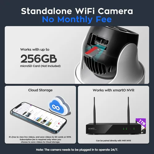 Vista 7 de XMARTO 10X Zoom Mesh WiFi6 PTZ Sistema de cámara de seguridad de seguimiento AI, paquete de lente dual de 8 cámaras 2K, NVR expandible de 10 canales