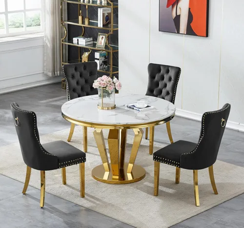Vista 53 de Juego de mesa de comedor de mármol sintético de oro blanco de 47 pulgadas para 2, juego de mesa de comedor de cocina de 3 piezas, juego de mesa