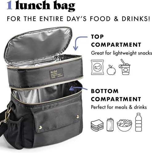 Vista 4 de Fit & Fresh Westminster - Lonchera aislada de doble compartimento para mujer, juego completo de almuerzo con 2 contenedores, bolsa térmica aislada