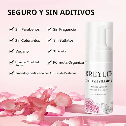 Vista 4 de BREYLEE Champú para pestañas de 100 ml para extensiones de pestañas, secador de pestañas en abanico + botella de enjuague + cepillos + puff