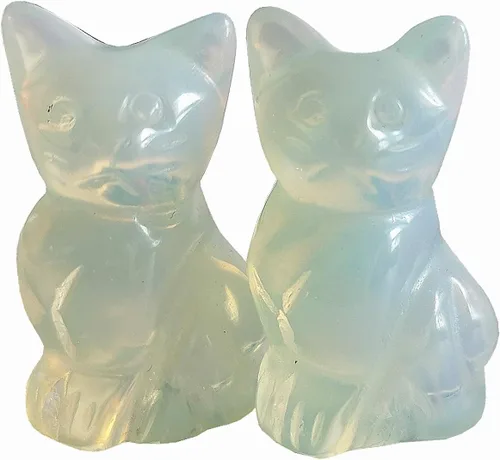 Vista 10 de 2 piezas de cristales de labradorita negra natural y piedras curativas, figuras de gato de la suerte talladas en bolsillo, coleccionables de 1.5