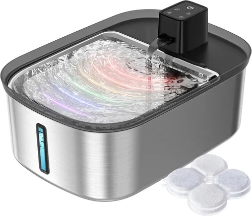 Vista 9 de Fuente de agua inalámbrica de 7.5 l/254 oz/2 galones para perros grandes, acero inoxidable, fuente de agua silenciosa para mascotas y gatos