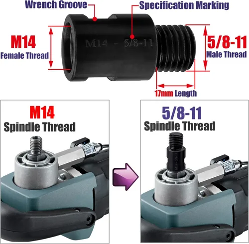 Vista 2 de Yakamoz 2 piezas de accesorio para amoladora angular M14 hembra a 5/8 "-11 adaptador macho Pulidor giratorio M14 a 5/8"-11 adaptador convertidor