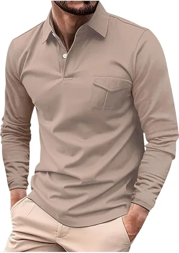 Vista 31 de Mens Long Sleeve Polo Shirts Casual Loose Button Down Shirt Big and Tall Gym Workout Tee Top Lightweight Pullover