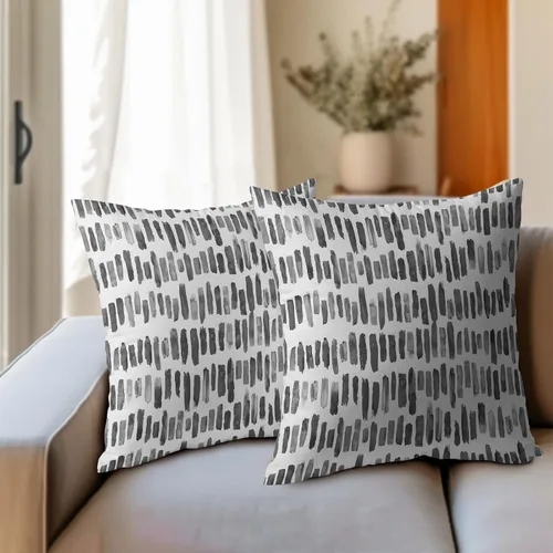 Vista 6 de Juego de 2 fundas de almohada de rayas negras para exteriores, 16 x 16 pulgadas, diseño geométrico de rayas abstractas, algodón y lino, cuadradas