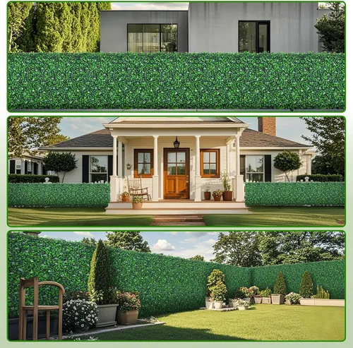 Vista 7 de Yangrass Rollo de Paneles de Pared de Césped, 40"x120" (33.33 pies cuadrados) Hiedra Artificial con Flor Blanca, Paneles Verdes de Pared de Césped