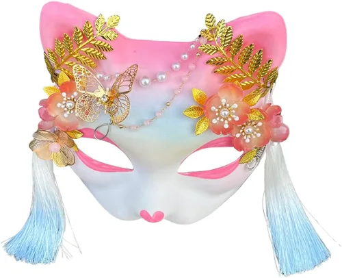 Vista 10 de YangYong Máscara japonesa Kitsune, colección de gatos Foxy con perla y decoración de cristal