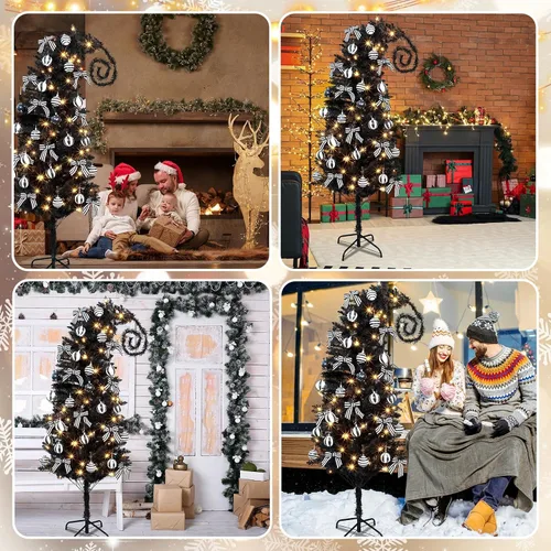 Vista 6 de 32 piezas de árbol de Navidad caprichoso de 6 pies con bola de adorno Negro