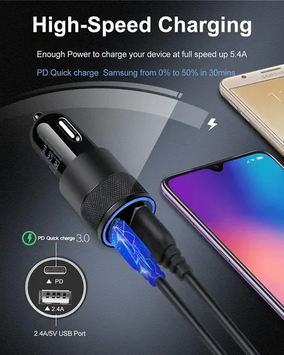 Vista 2 de AILKIN cargador del coche de 30W PD USB C, tipo bloque de carga rápida del Car Charger
