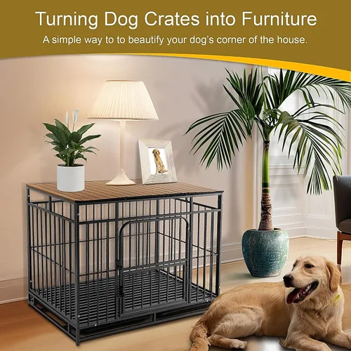 Vista 2 de Cubierta para Jaula de Perro de 48 Pulgadas con Imanes para Jaula - Cubierta Plegable de Aluminio para Perrera Decorativa Mesa de Almacenamiento Nuez