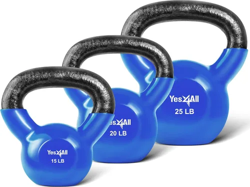 Vista 12 de Yes4All - Juego de pesas rusas recubiertas de vinilo, set combinado para entrenamiento corporal completo, fuerza de agarre, flexiones y ejercicios