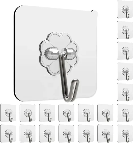 Vista 8 de Ganchos adhesivos resistentes, paquete de 12 ganchos adhesivos, ganchos adhesivos transparentes extraíbles para colgar, ganchos de pared que se