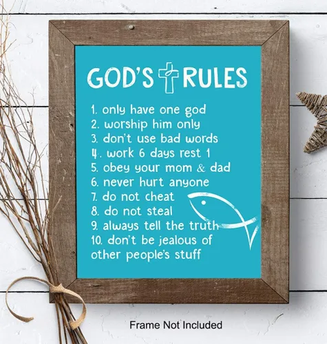 Vista 7 de Los Diez Mandamientos – Decoración de pared bendita religiosa – Arte de pared de escritura cristiana – Decoración de citas positivas – Arte azul
