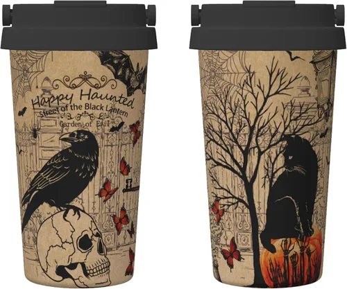 Vista 8 de bassyil Taza de café aislada de Navidad de 17 onzas con asa de tapa abatible, vaso de viaje aislado de acero inoxidable, a prueba de derrames