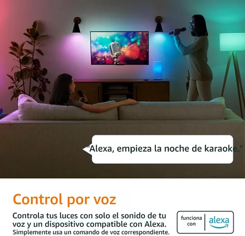Vista 3 de Amazon Basics Bombilla LED inteligente A19, cambio de color, 9 W (equivalente a 60 W), 800 lm, funciona solo con Alexa, WiFi 2.4 GHz, no requiere