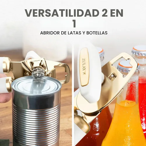 Vista 7 de Zulay Kitchen Abrelatas manual de acero inoxidable resistente con abridor de botellas, abrelatas manual a prueba de óxido con perilla giratoria