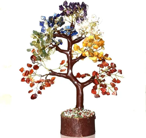 Vista 6 de Árbol de cristal, árbol de 7 piedras de chakras, decoración de cristal para el hogar, fortuna, regalos espirituales para la buena suerte, árboles